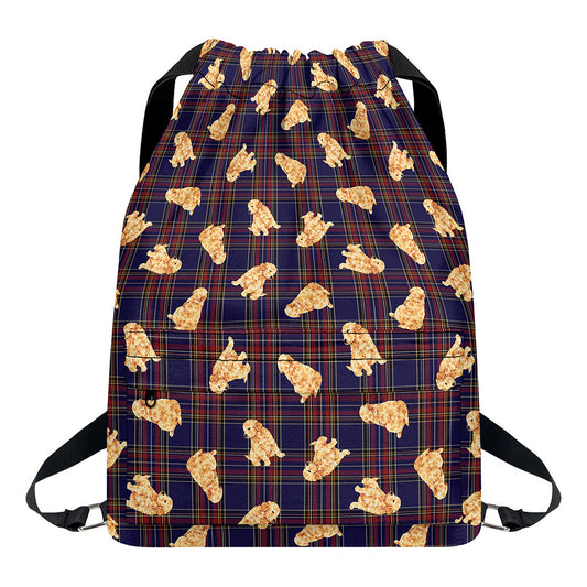 Golden Retriever Tartan Pattern Print Drawstring Backpack
