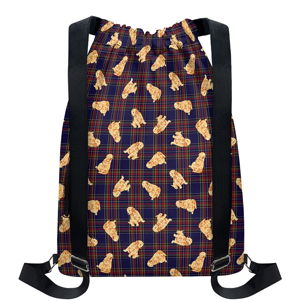 Golden Retriever Tartan Pattern Print Drawstring Backpack