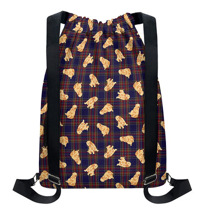 Golden Retriever Tartan Pattern Print Drawstring Backpack