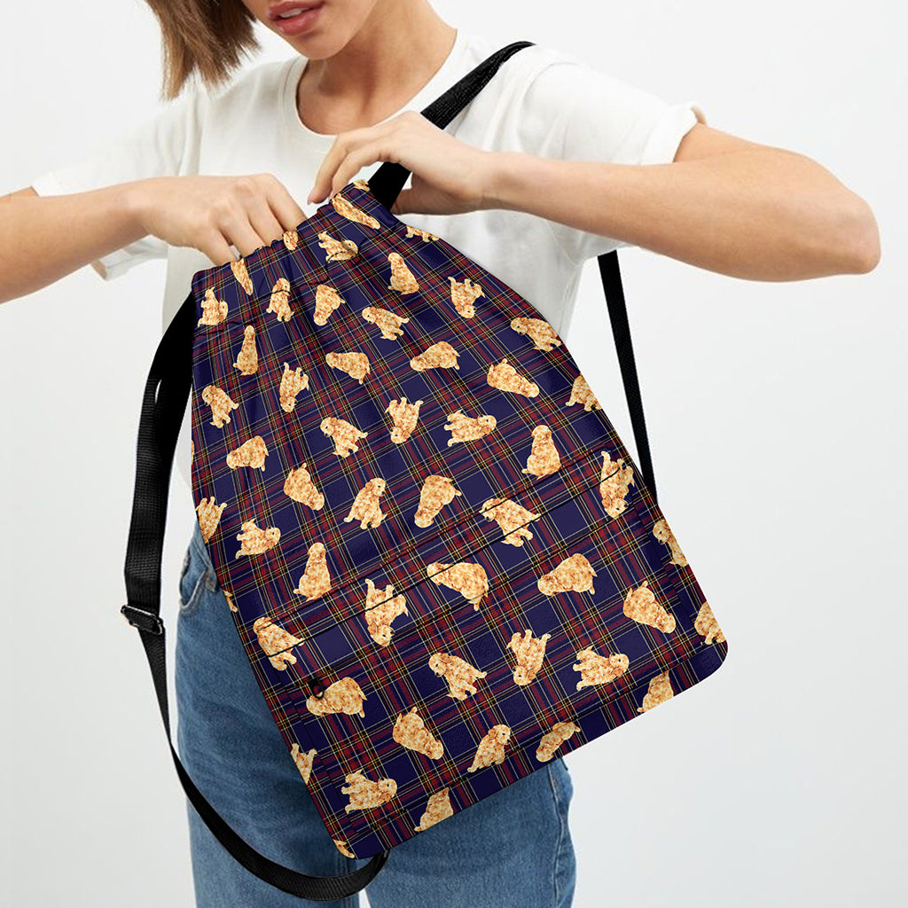 Golden Retriever Tartan Pattern Print Drawstring Backpack