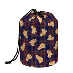 Golden Retriever Tartan Pattern Print Drawstring Makeup Bag