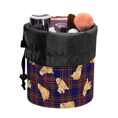 Golden Retriever Tartan Pattern Print Drawstring Makeup Bag