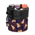 Golden Retriever Tartan Pattern Print Drawstring Makeup Bag
