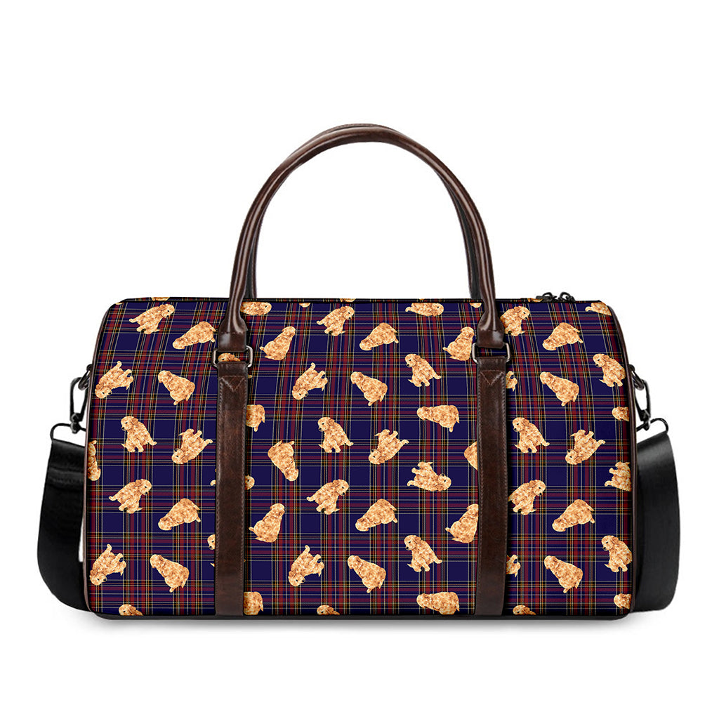 Golden Retriever Tartan Pattern Print Duffle Bag