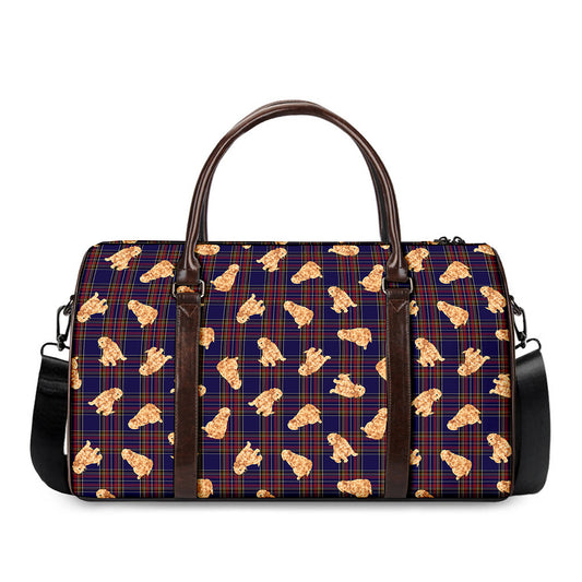 Golden Retriever Tartan Pattern Print Duffle Bag