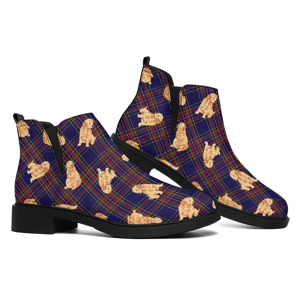 Golden Retriever Tartan Pattern Print Flat Ankle Boots
