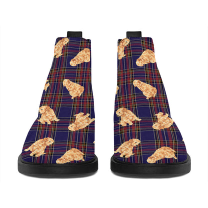 Golden Retriever Tartan Pattern Print Flat Ankle Boots