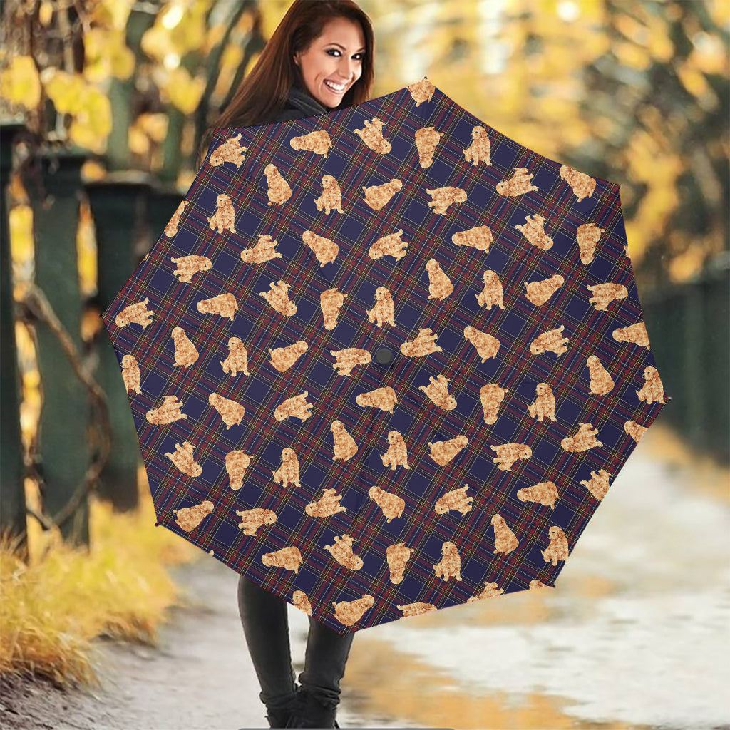 Golden Retriever Tartan Pattern Print Foldable Umbrella