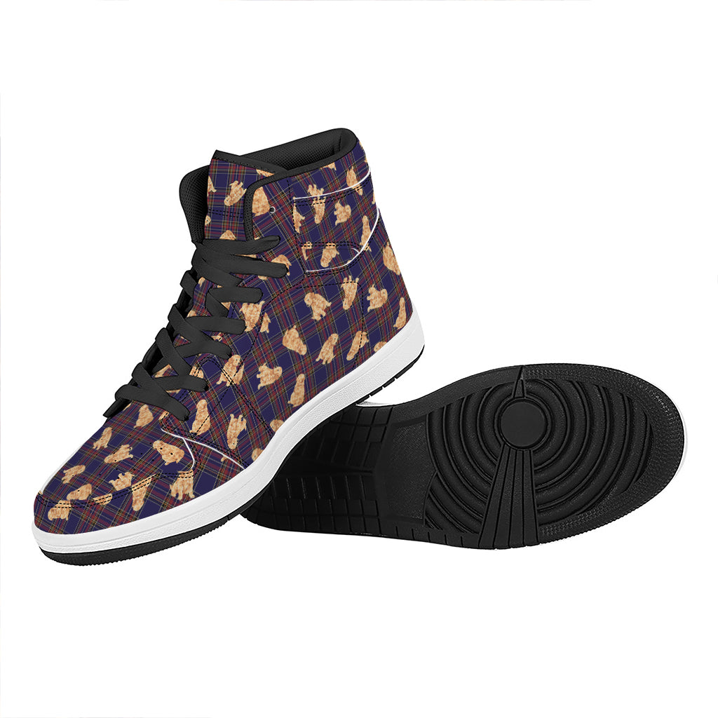 Golden Retriever Tartan Pattern Print High Top Leather Sneakers