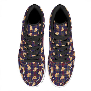 Golden Retriever Tartan Pattern Print High Top Leather Sneakers