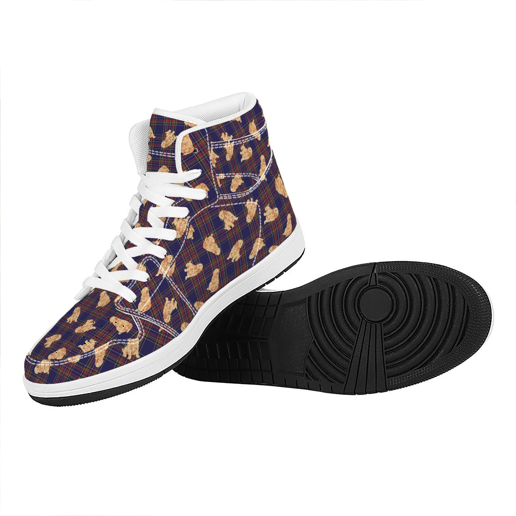 Golden Retriever Tartan Pattern Print High Top Leather Sneakers