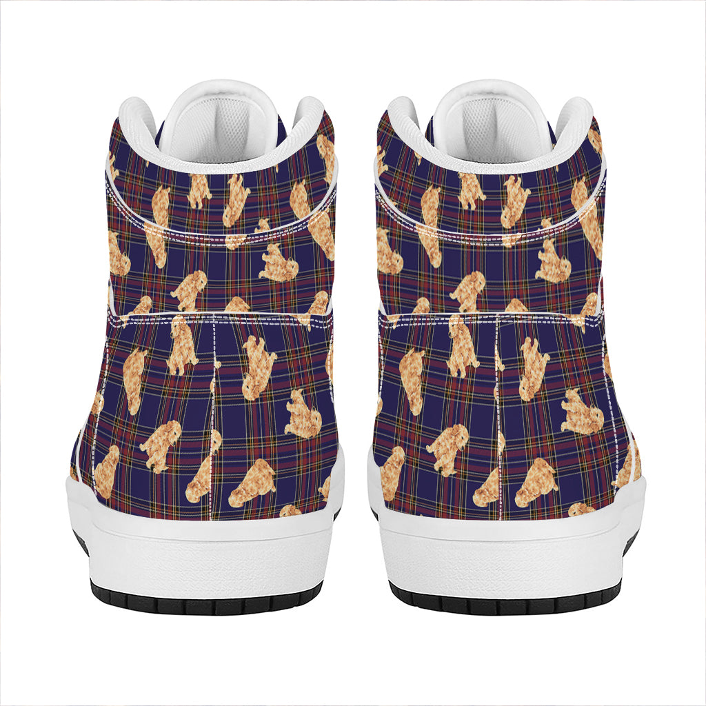 Golden Retriever Tartan Pattern Print High Top Leather Sneakers