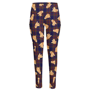 Golden Retriever Tartan Pattern Print High-Waisted Pocket Leggings