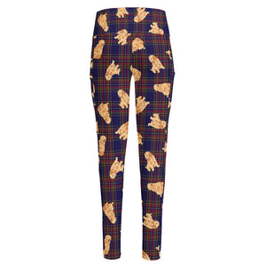 Golden Retriever Tartan Pattern Print High-Waisted Pocket Leggings