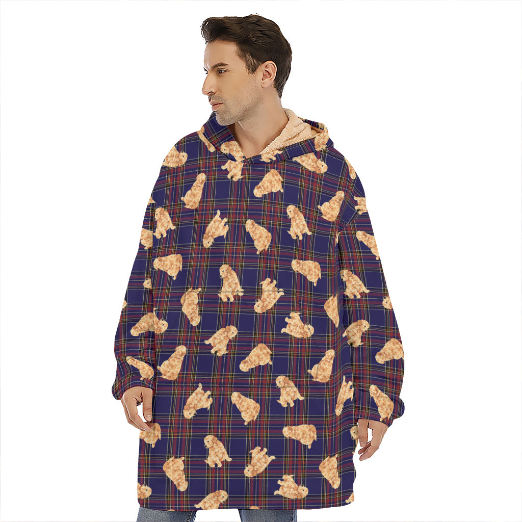 Golden Retriever Tartan Pattern Print Hoodie Blanket