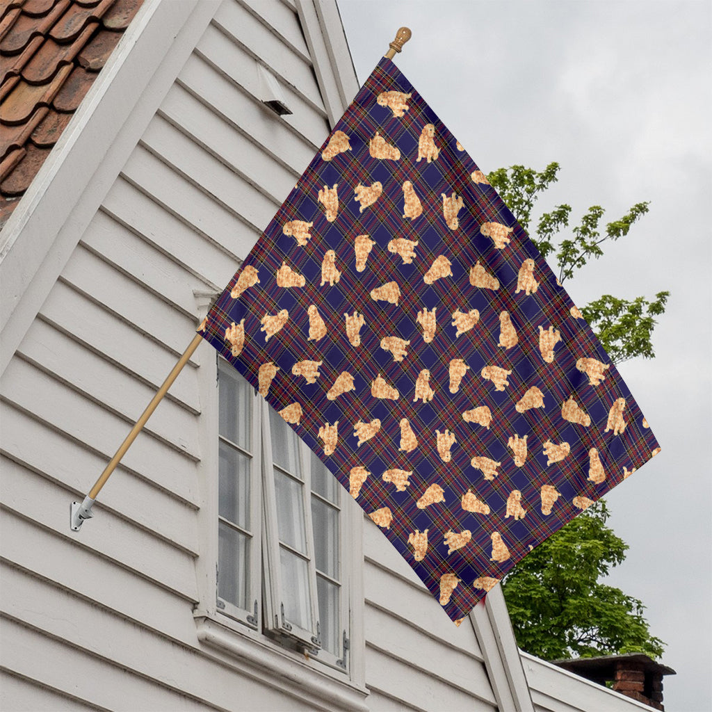 Golden Retriever Tartan Pattern Print House Flag