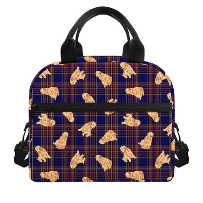 Golden Retriever Tartan Pattern Print Insulated Lunch Bag
