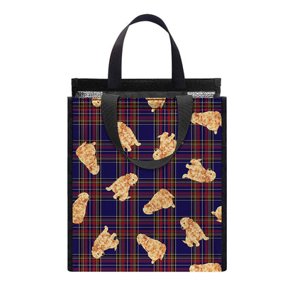 Golden Retriever Tartan Pattern Print Insulated Lunch Tote