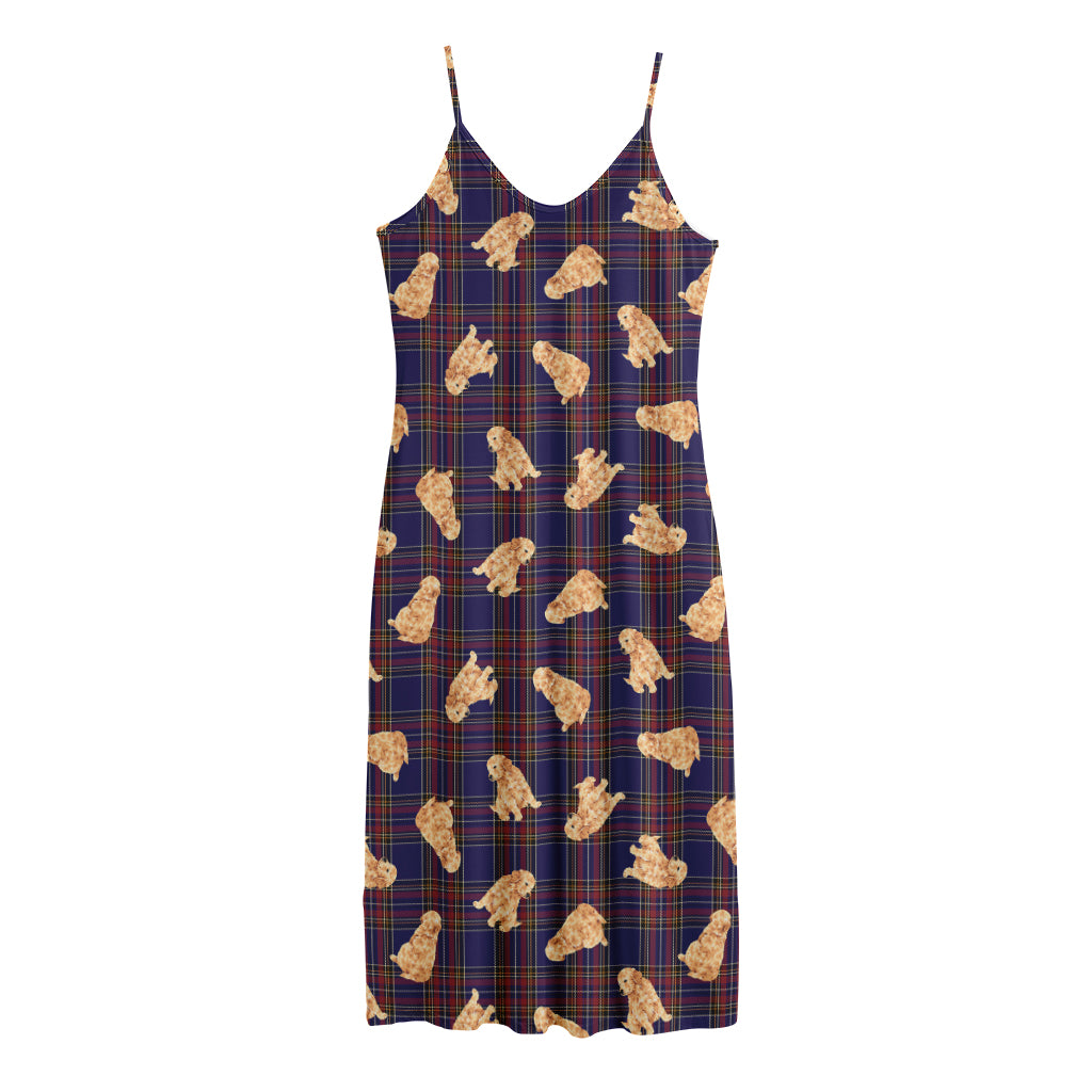 Golden Retriever Tartan Pattern Print Jersey Midi Cami Dress