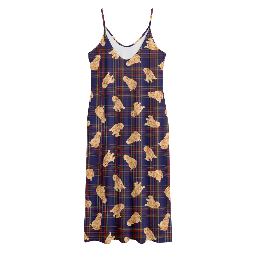 Golden Retriever Tartan Pattern Print Jersey Midi Cami Dress