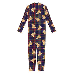 Golden Retriever Tartan Pattern Print Jumpsuit