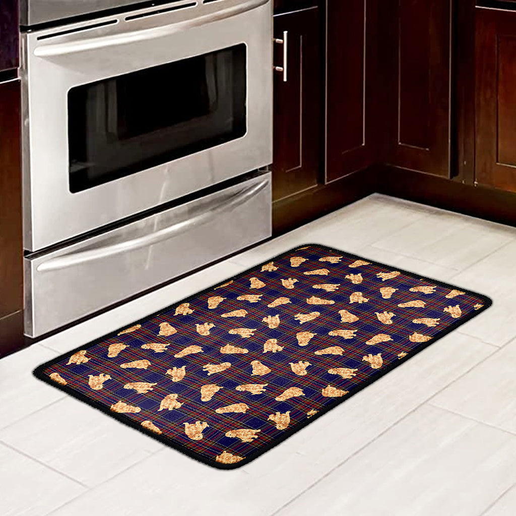 Golden Retriever Tartan Pattern Print Kitchen Mat