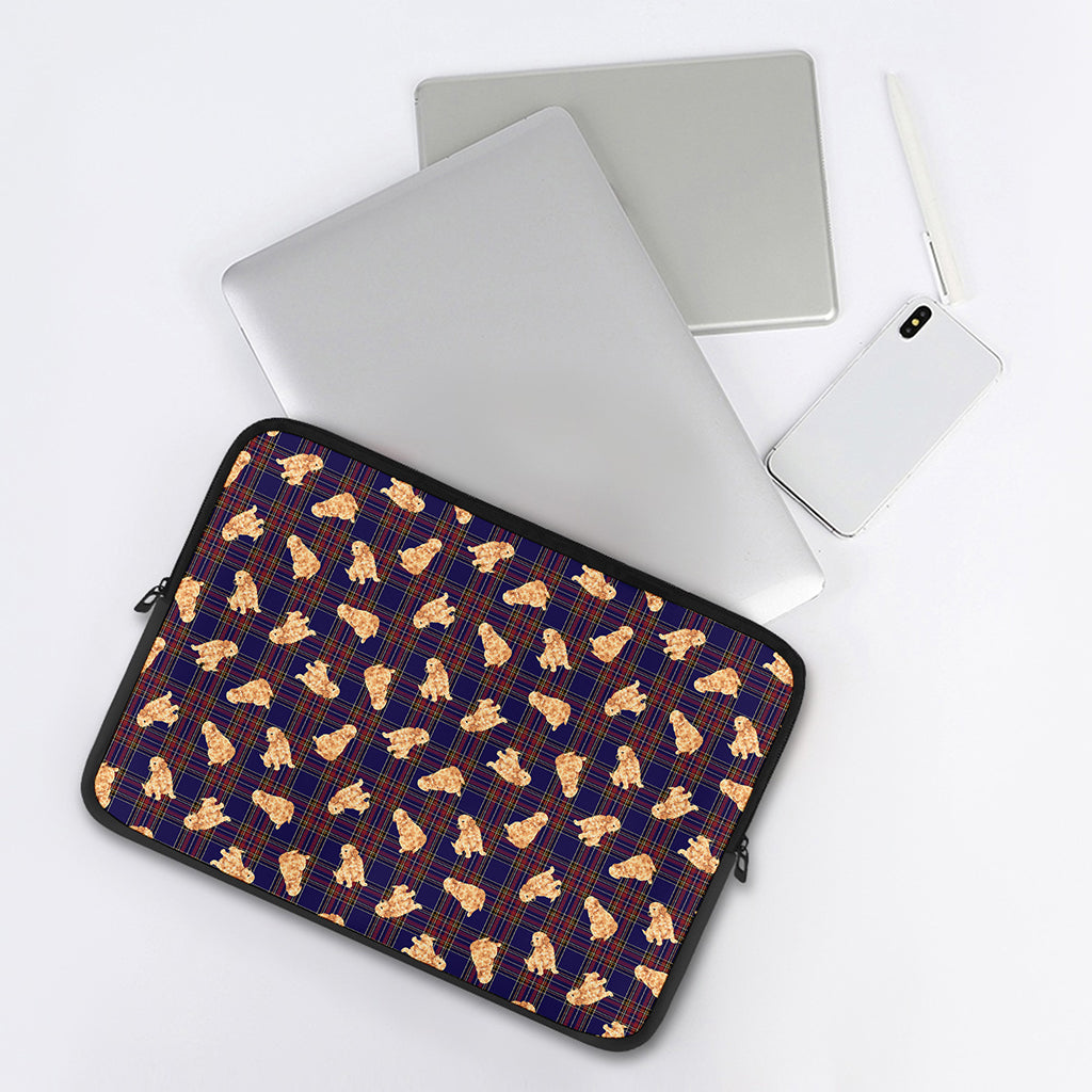 Golden Retriever Tartan Pattern Print Laptop Sleeve