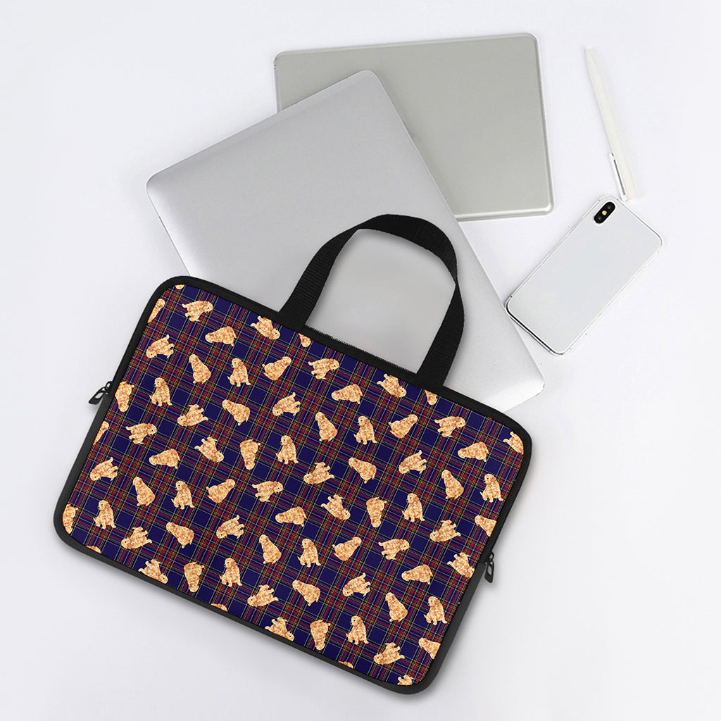 Golden Retriever Tartan Pattern Print Laptop Sleeve With Handle