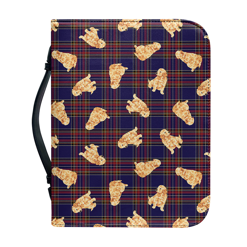 Golden Retriever Tartan Pattern Print Leather Bible Cover