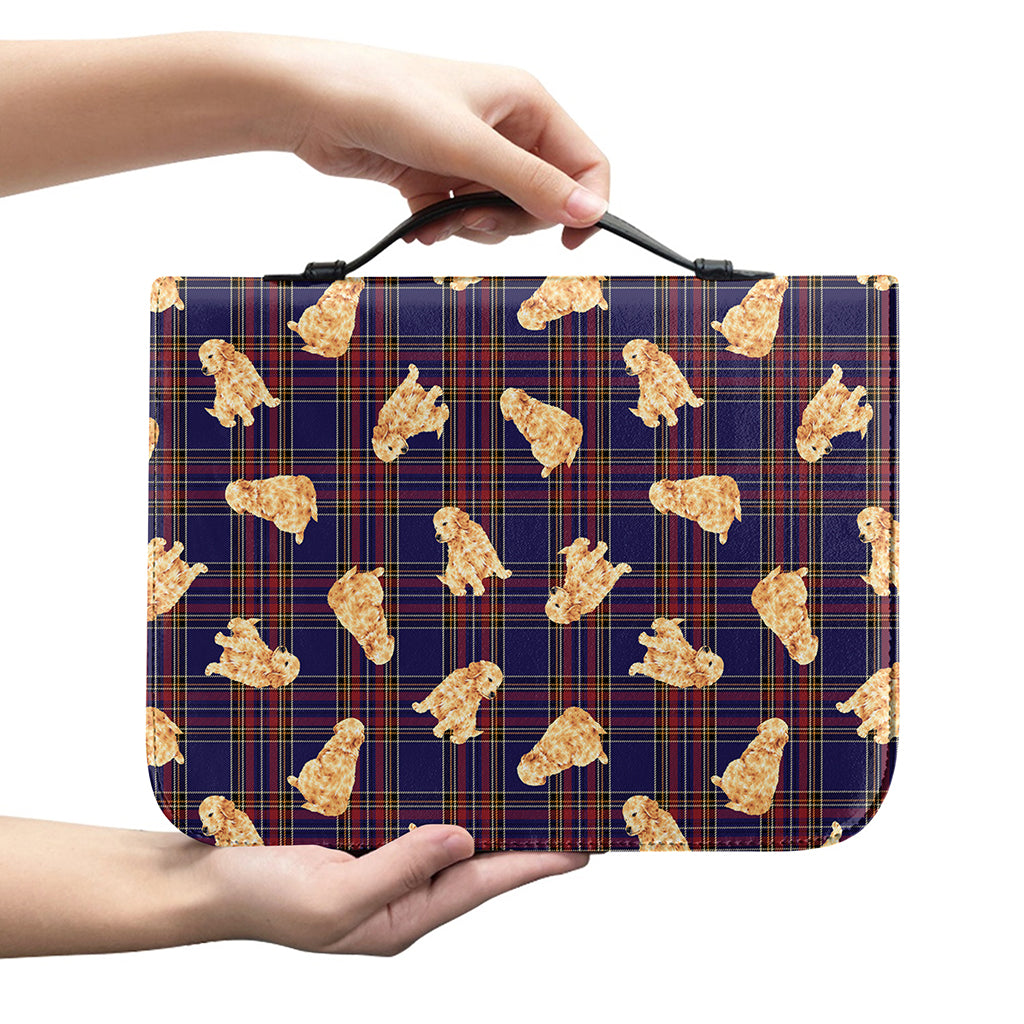 Golden Retriever Tartan Pattern Print Leather Bible Cover