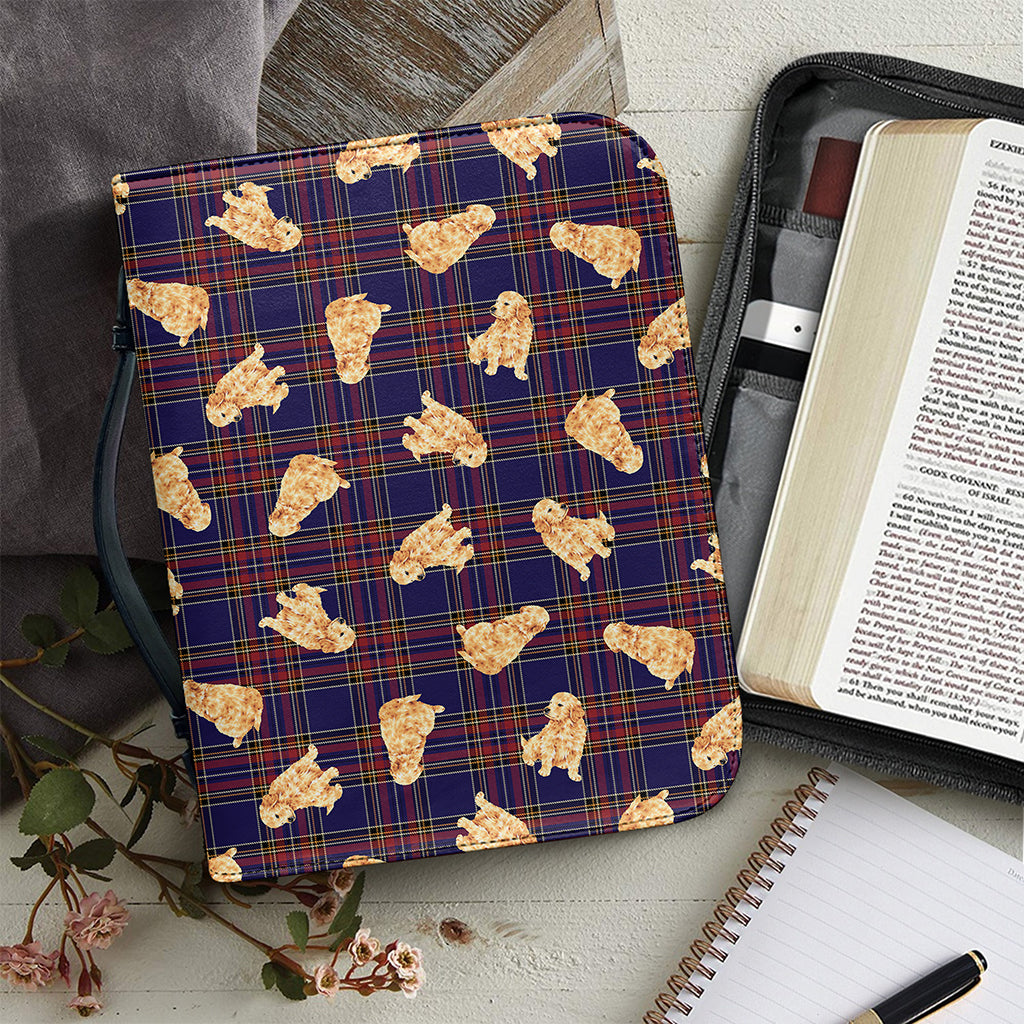 Golden Retriever Tartan Pattern Print Leather Bible Cover