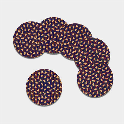 Golden Retriever Tartan Pattern Print Leather Coaster Set