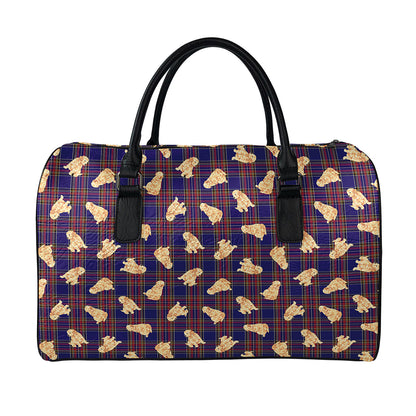 Golden Retriever Tartan Pattern Print Leather Duffle Bag