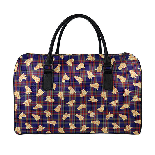 Golden Retriever Tartan Pattern Print Leather Duffle Bag