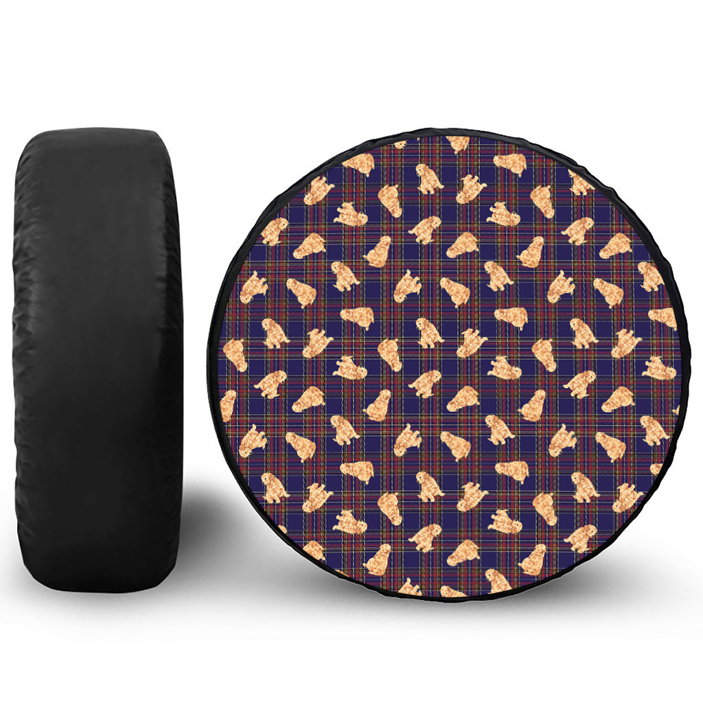 Golden Retriever Tartan Pattern Print Leather Spare Tire Cover