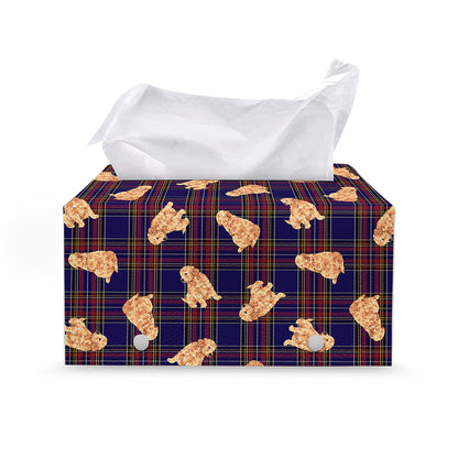 Golden Retriever Tartan Pattern Print Leather Tissue Box Cover