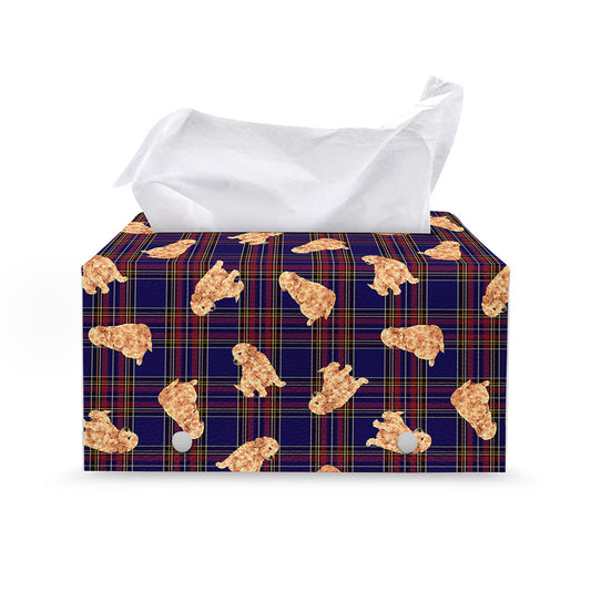 Golden Retriever Tartan Pattern Print Leather Tissue Box Cover