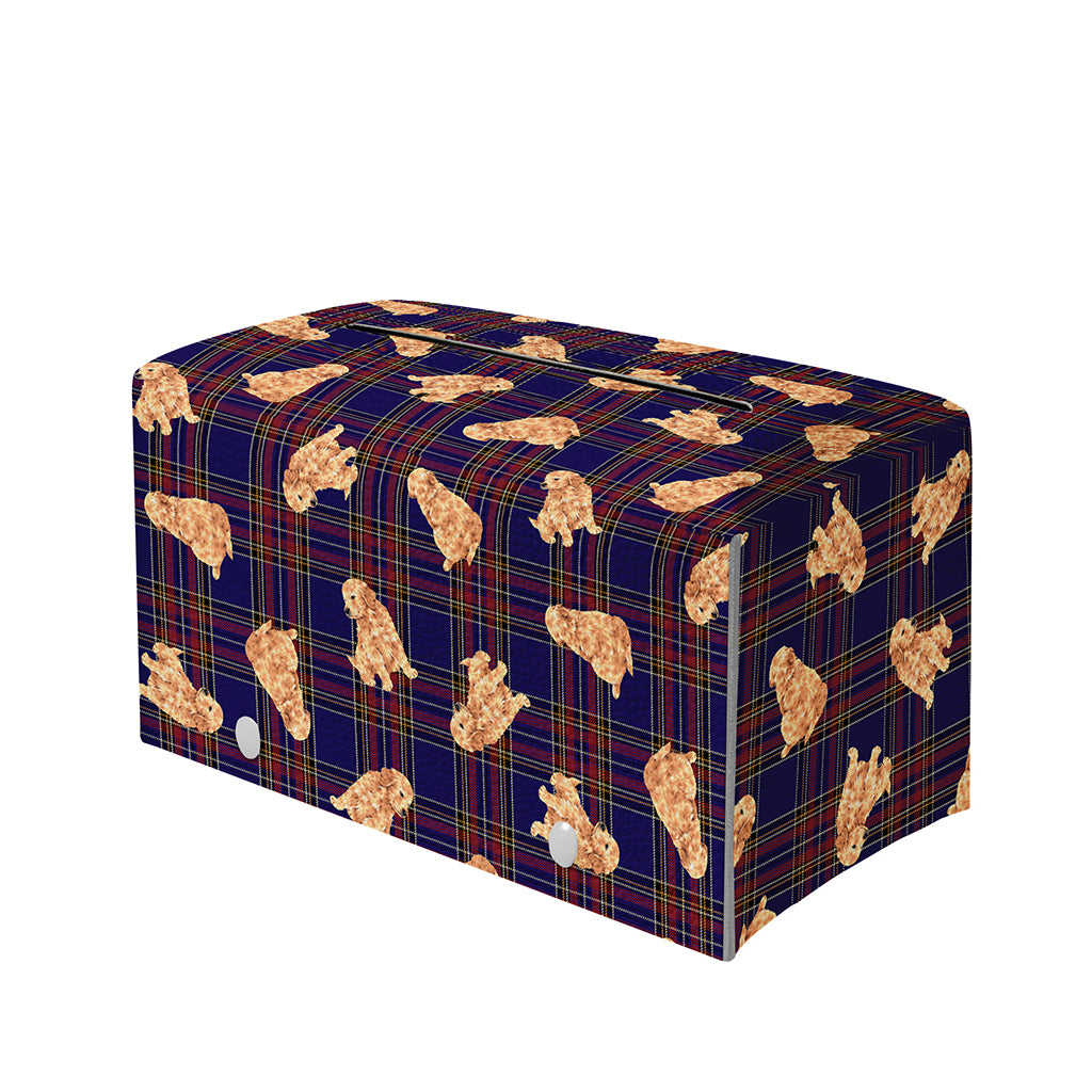 Golden Retriever Tartan Pattern Print Leather Tissue Box Cover