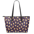Golden Retriever Tartan Pattern Print Leather Tote Bag With Zipper
