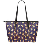 Golden Retriever Tartan Pattern Print Leather Tote Bag