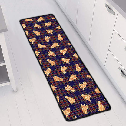 Golden Retriever Tartan Pattern Print Long Kitchen Mat