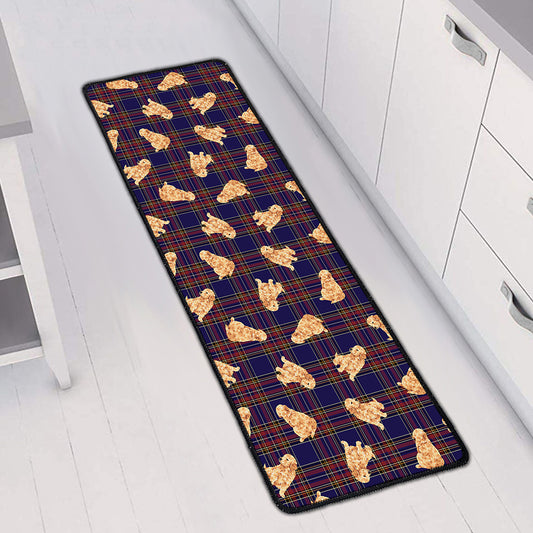 Golden Retriever Tartan Pattern Print Long Kitchen Mat