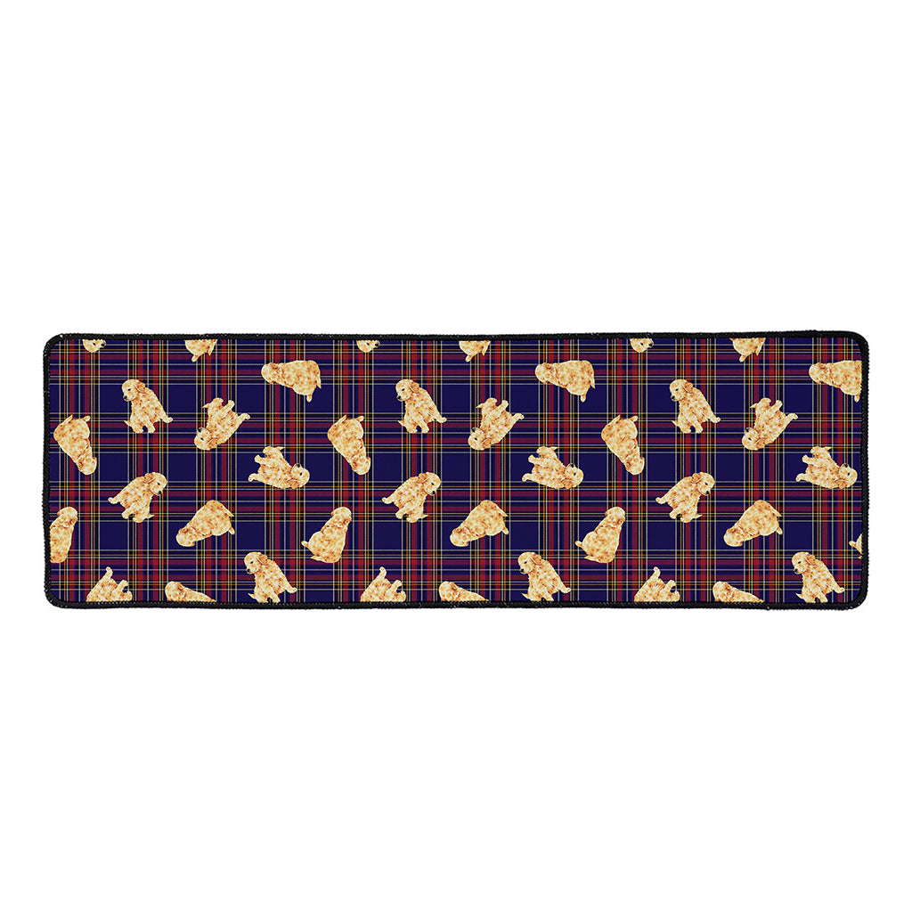 Golden Retriever Tartan Pattern Print Long Kitchen Mat