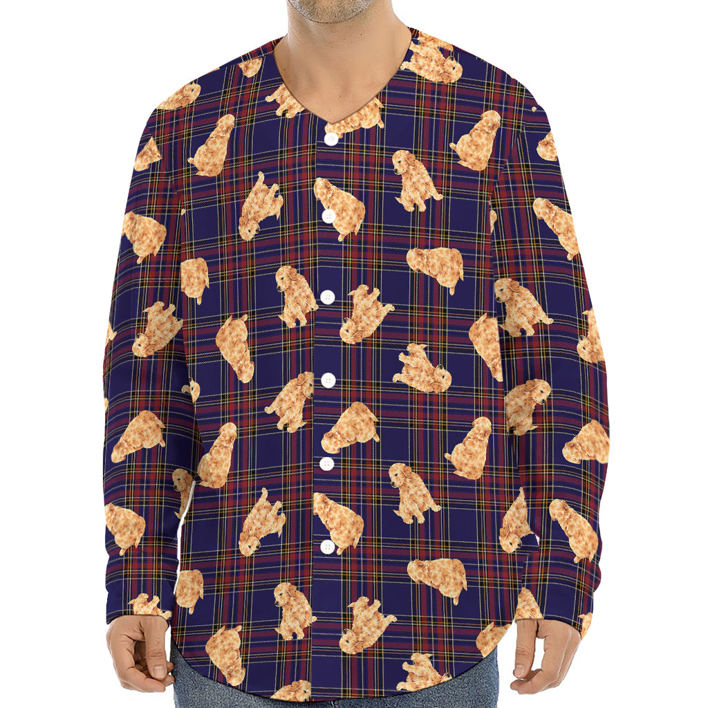 Golden Retriever Tartan Pattern Print Long Sleeve Baseball Jersey