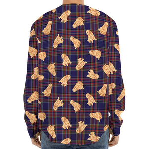 Golden Retriever Tartan Pattern Print Long Sleeve Baseball Jersey