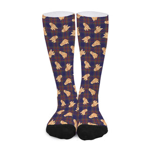 Golden Retriever Tartan Pattern Print Long Socks