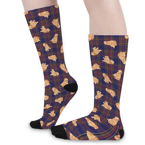 Golden Retriever Tartan Pattern Print Long Socks