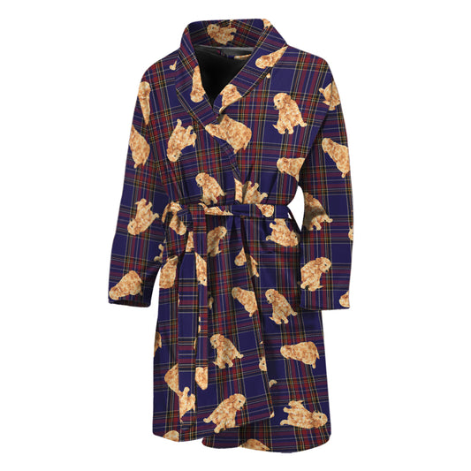 Golden Retriever Tartan Pattern Print Men's Bathrobe