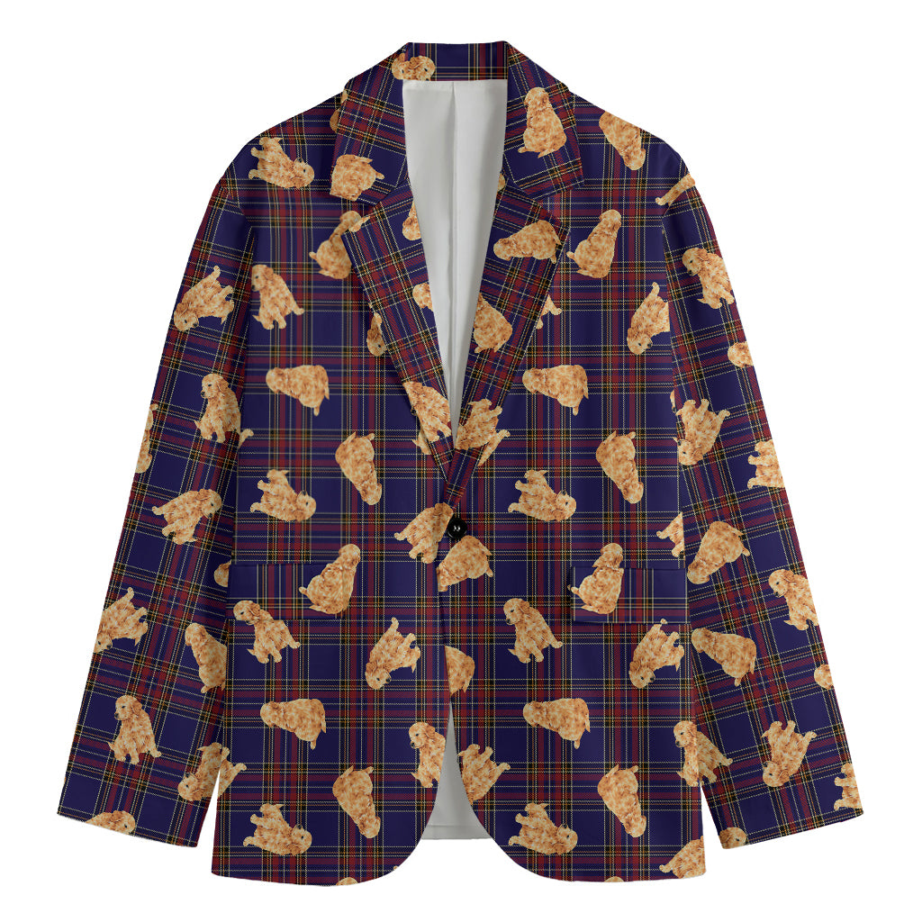 Golden Retriever Tartan Pattern Print Men's Blazer