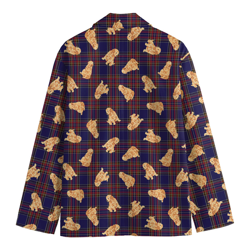 Golden Retriever Tartan Pattern Print Men's Blazer
